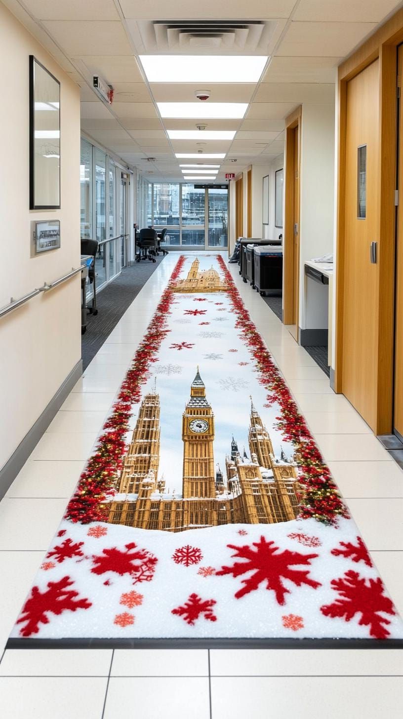 19. London-themed winter scene for a cubicle entrance
