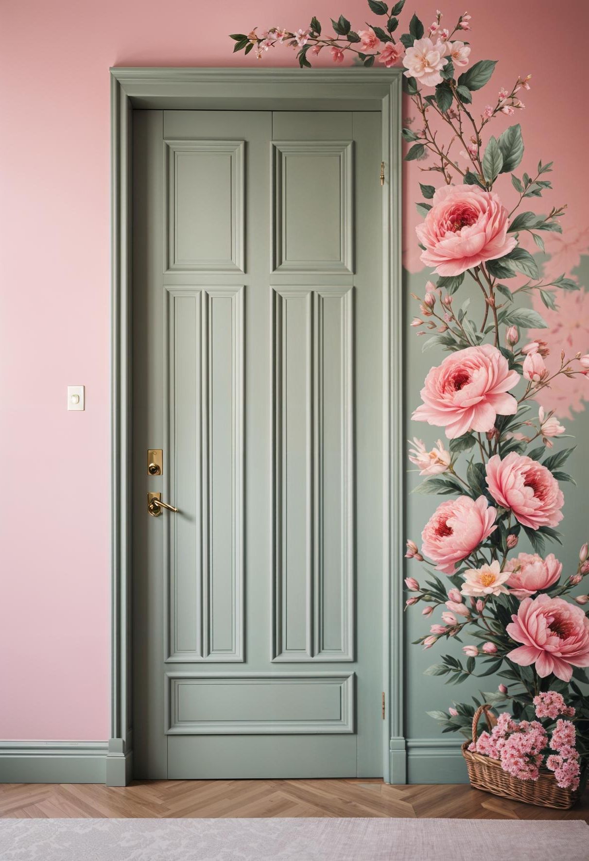 25. Sage Pink Bedroom Door with Floral Accents - photo 2