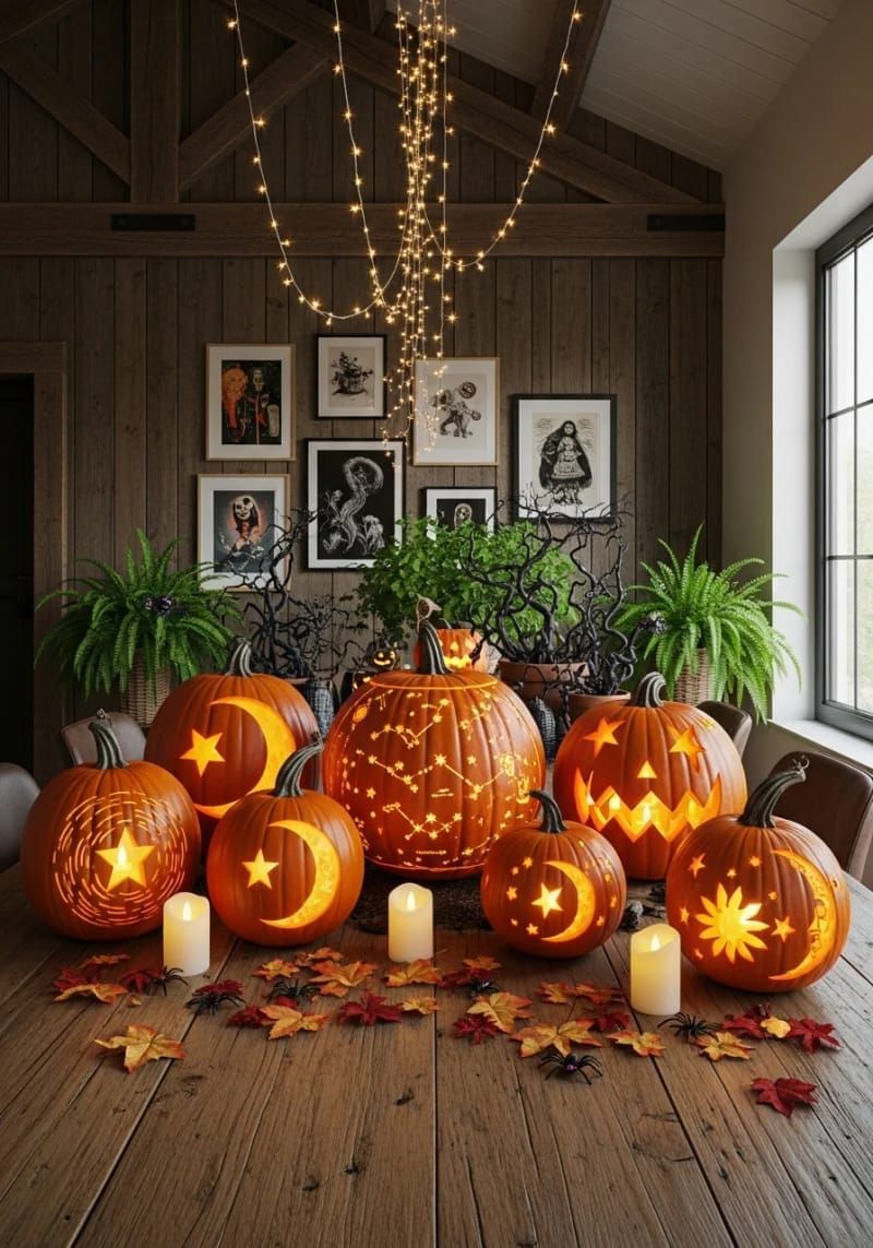 12. Jack-o'-Lanterns Carved with Star Patterns
