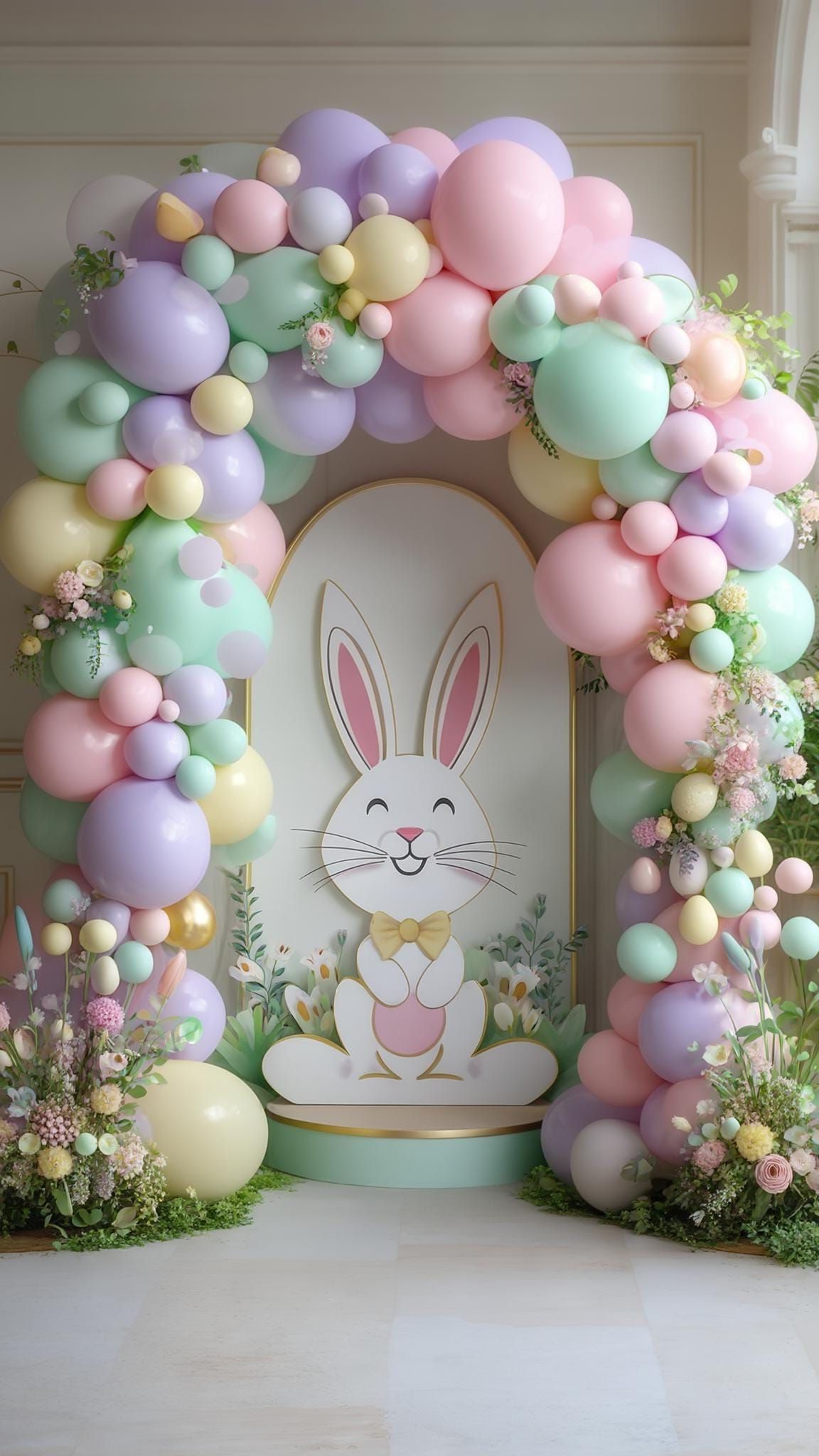 17. Bunny Backdrop Balloon Arch For Easter