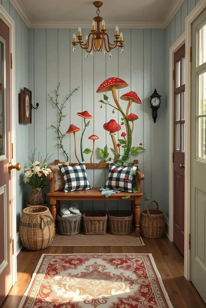 Cottagecore Entryway Accents: Painted Mushrooms and Berries