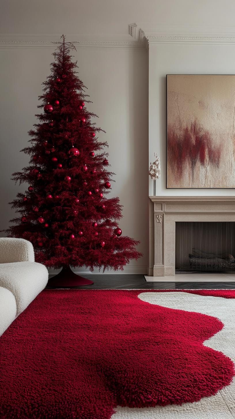 15. Modern Red Christmas Tree Styling