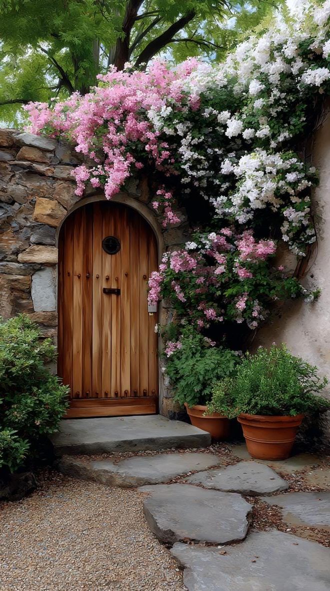 8. Blossom-covered cottage door tucked in greenery - photo 3