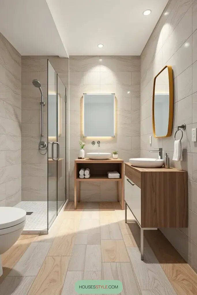 Neutral Wood Tile Shades for Small Bathrooms - photo 2