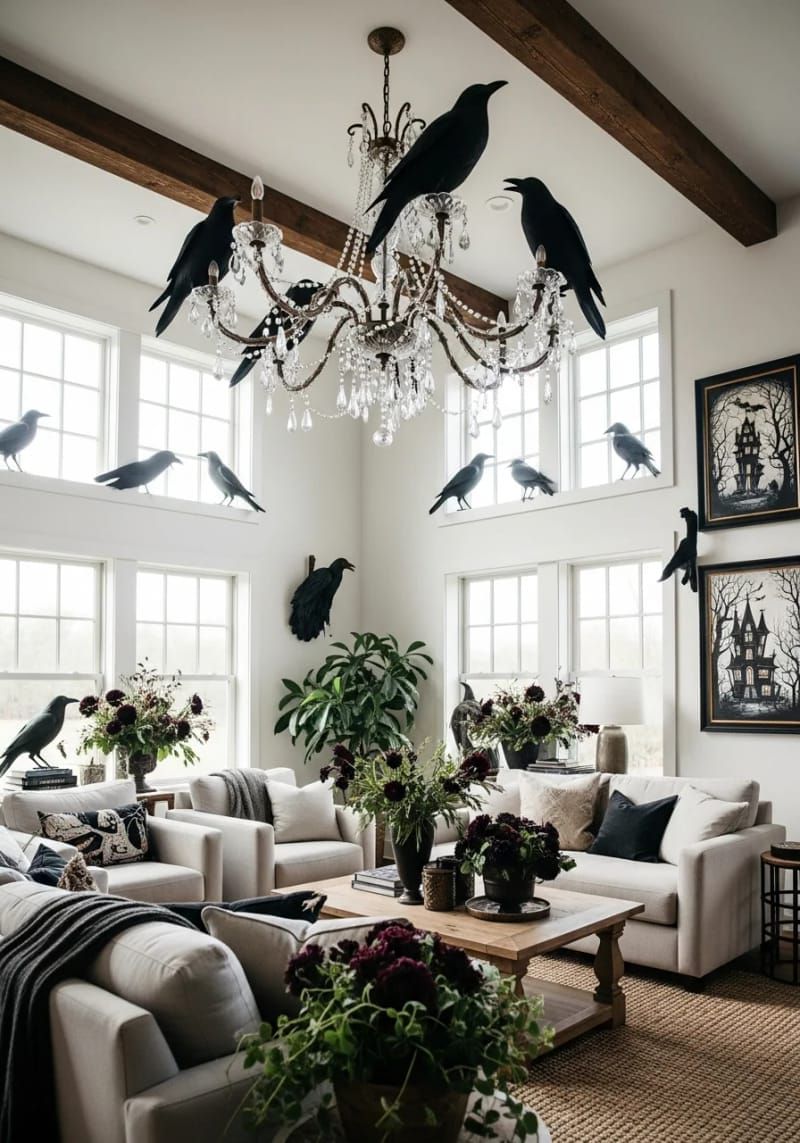 3. Black Paper Ravens on Chandeliers and Ledges - photo 2