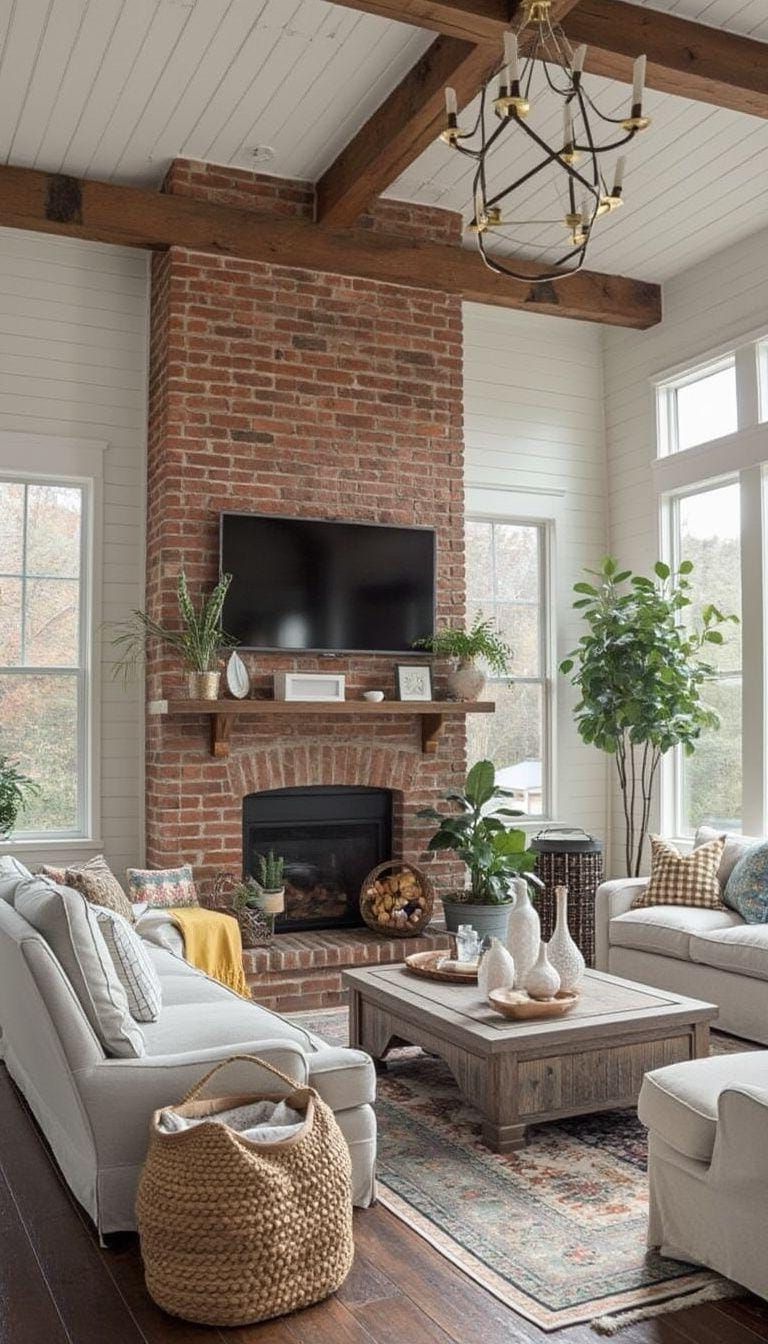 10. Exposed Brick and Shiplap for Rustic Warmth