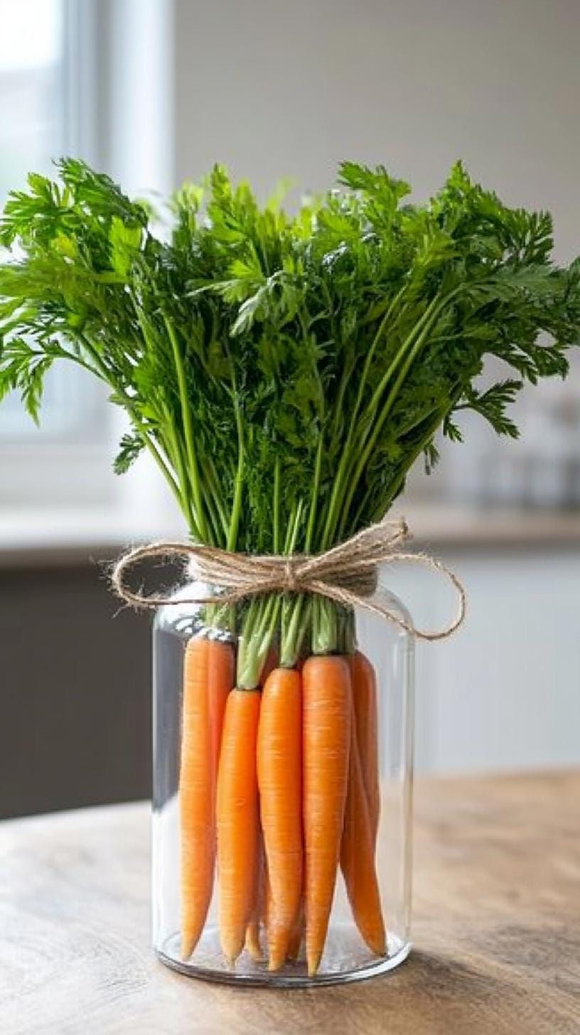 1. Carrot Bouquet In A Glass Vase With Twine Bow