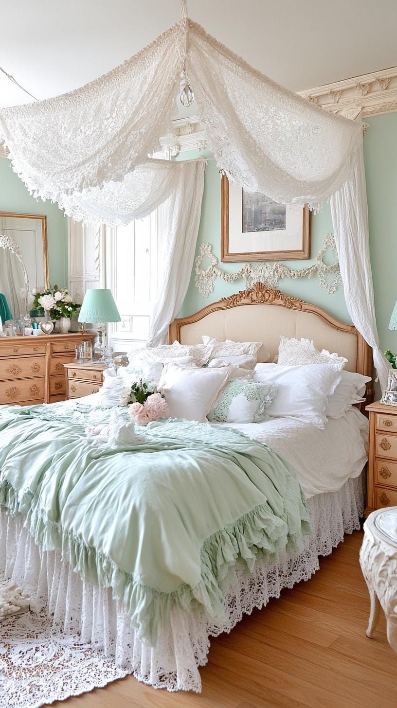 21. Romantic Boudoir with Ruffled Sage Green Bedlinen - photo 3