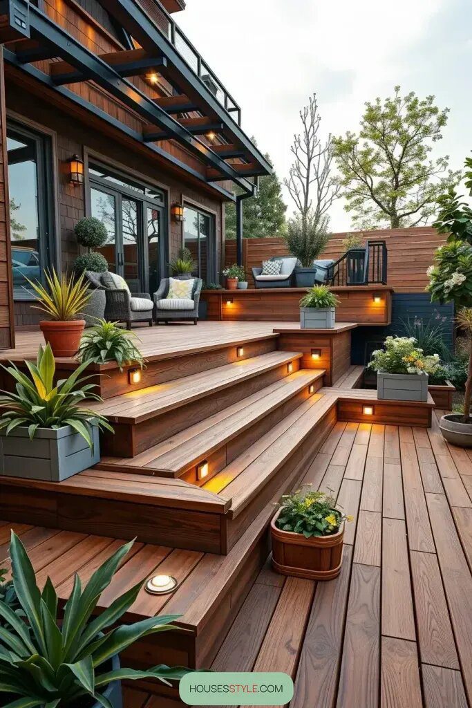 Deck Terraces With Floating Step Designs