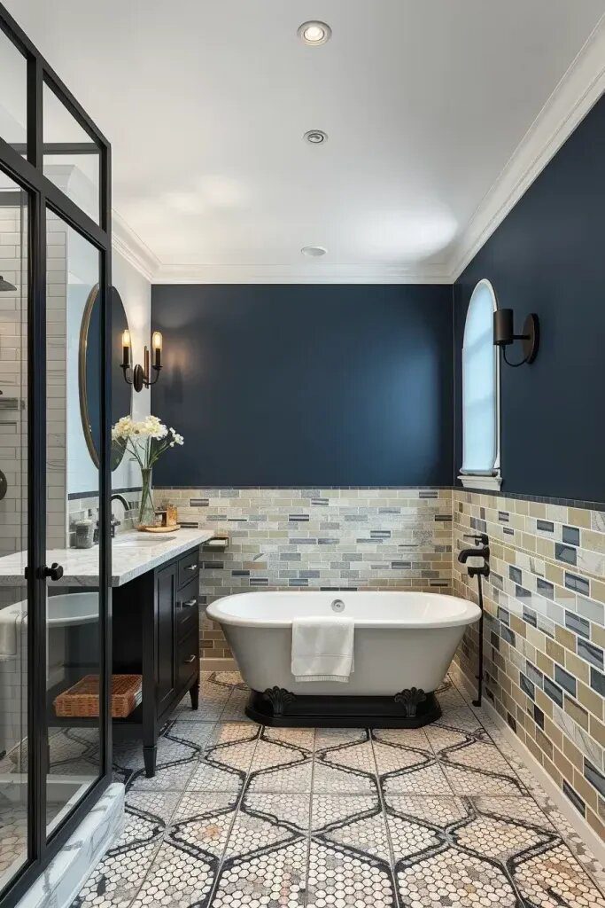Sage And Blue Bathrooms With Black And White