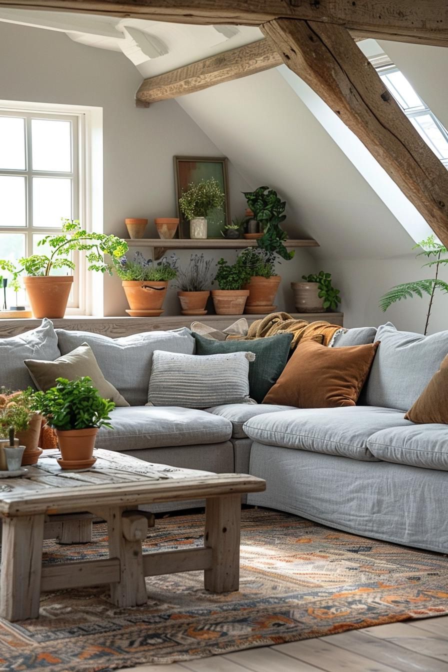 5. Earthy Scandinavian Living Room with Clay Pots