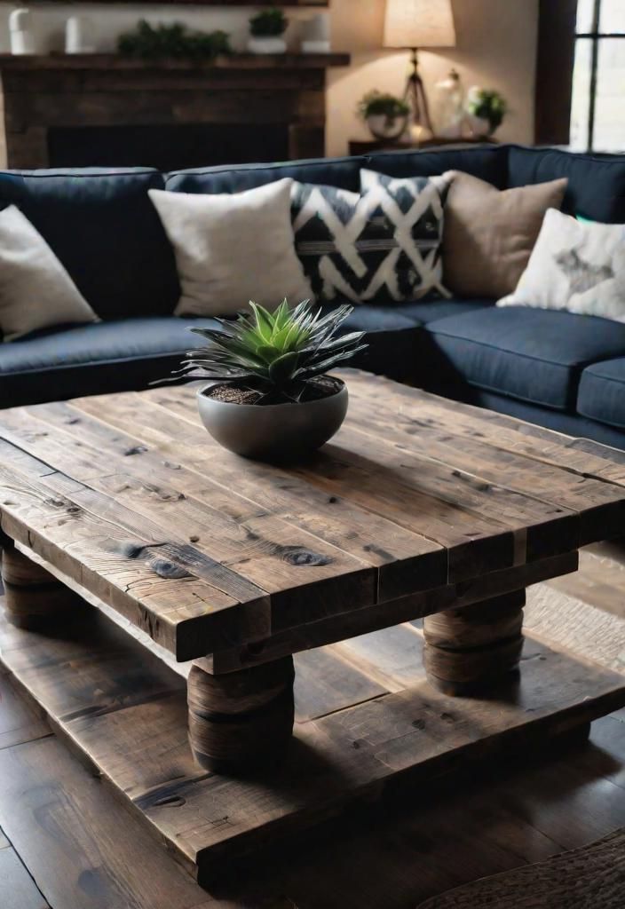 5. A Rustic Coffee Table as the Centerpiece