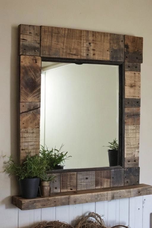 5. DIY Rustic Wood-Framed Mirror