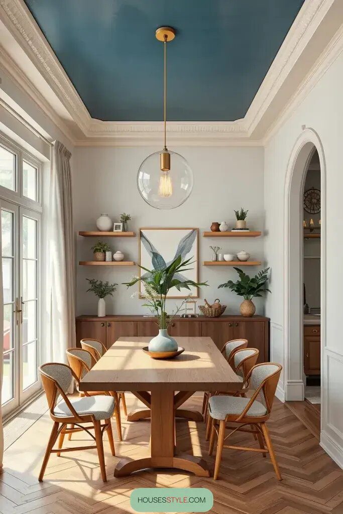 Drawing the Eye Upward With Bold Ceiling Color