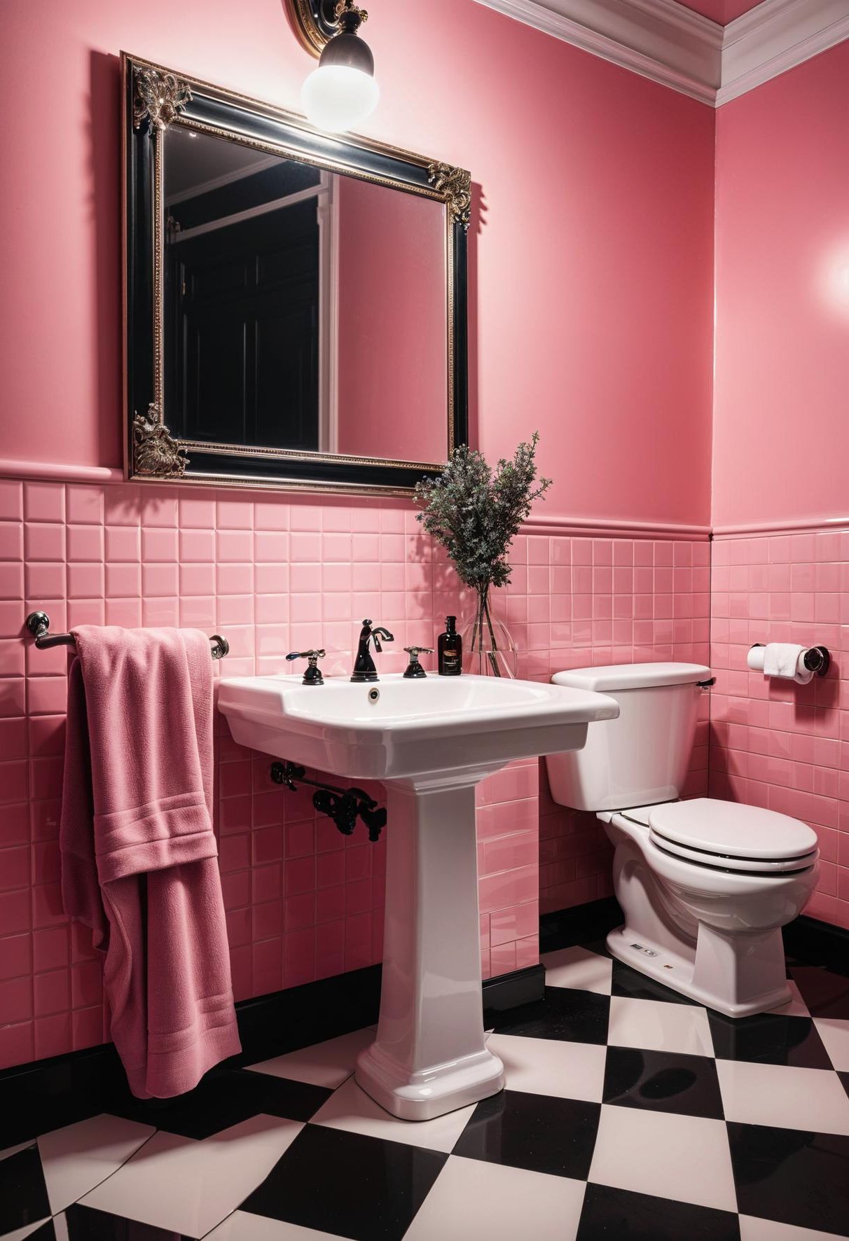 1. Vintage Pink Bathroom Charm