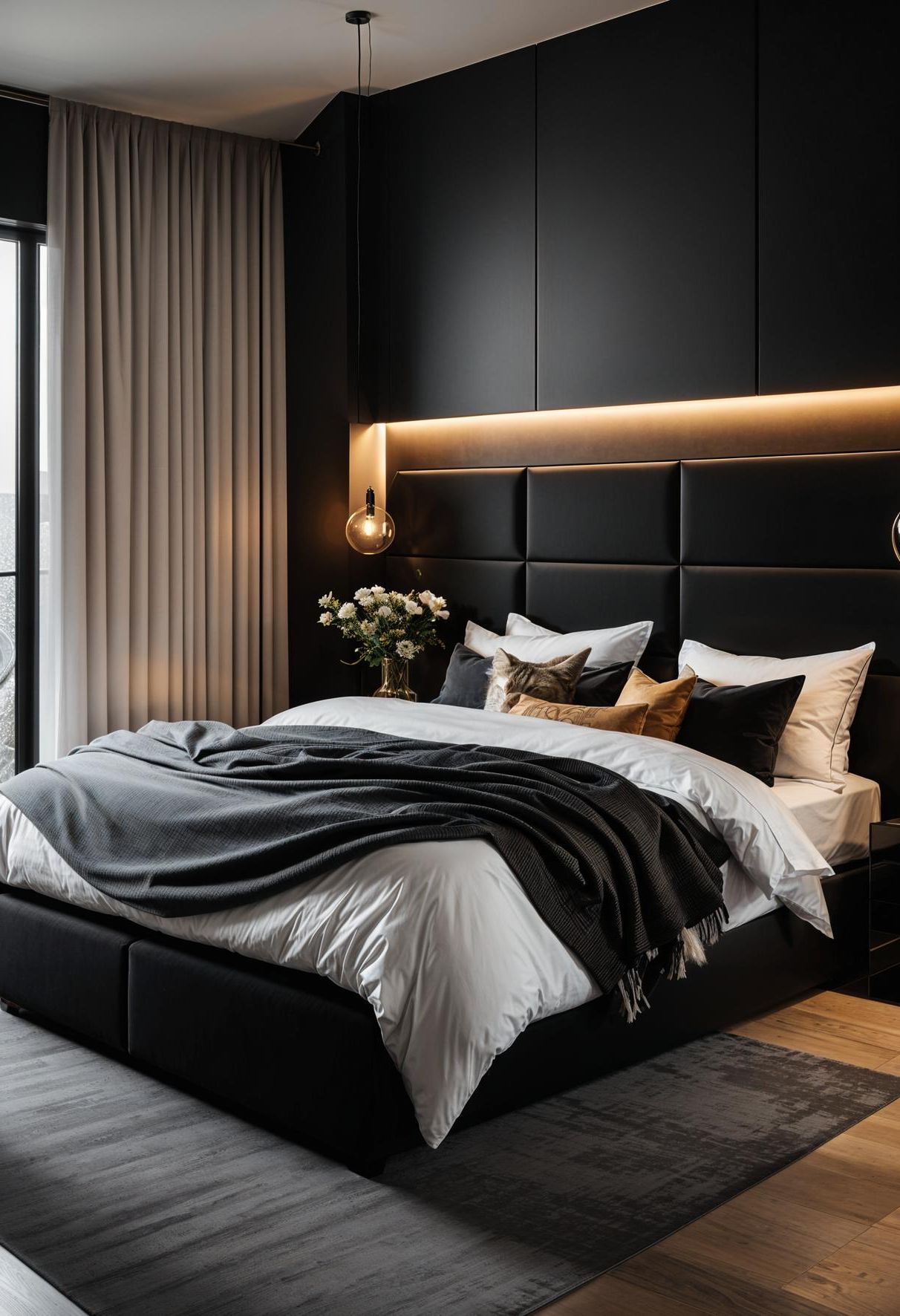 34. Bedroom Decor With Dramatic Contrast