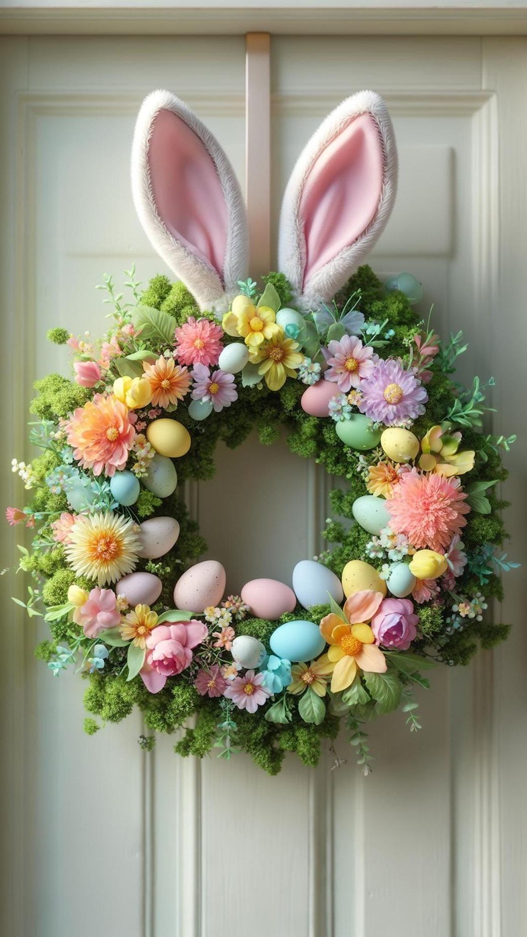 11. Easter Bunny Wreath With Floral Ears