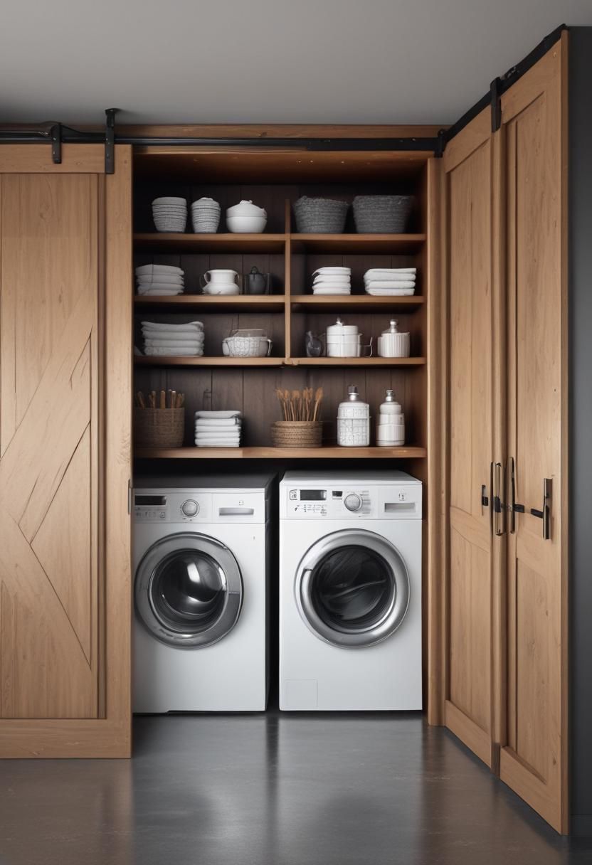 1. Barn Door Floating Shelves Cabinet - photo 2