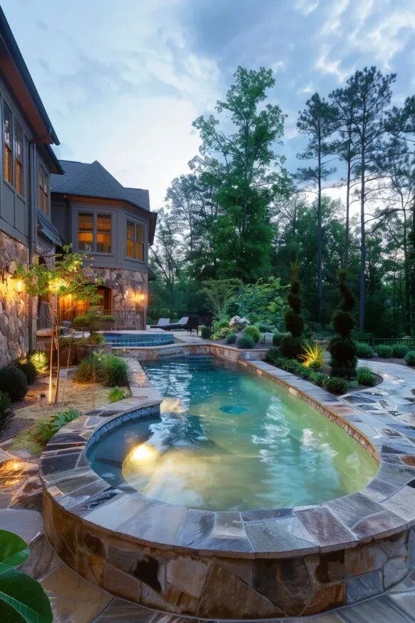 4. A Rustic Semi Inground Pool with Natural Touches