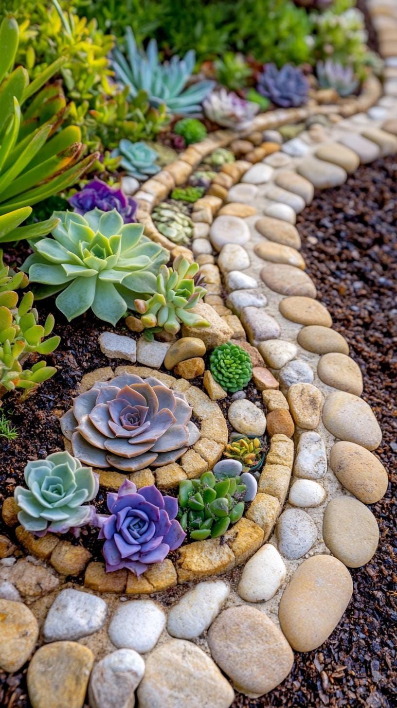 1. Spiral Pebble Path Lined with Succulents - photo 2