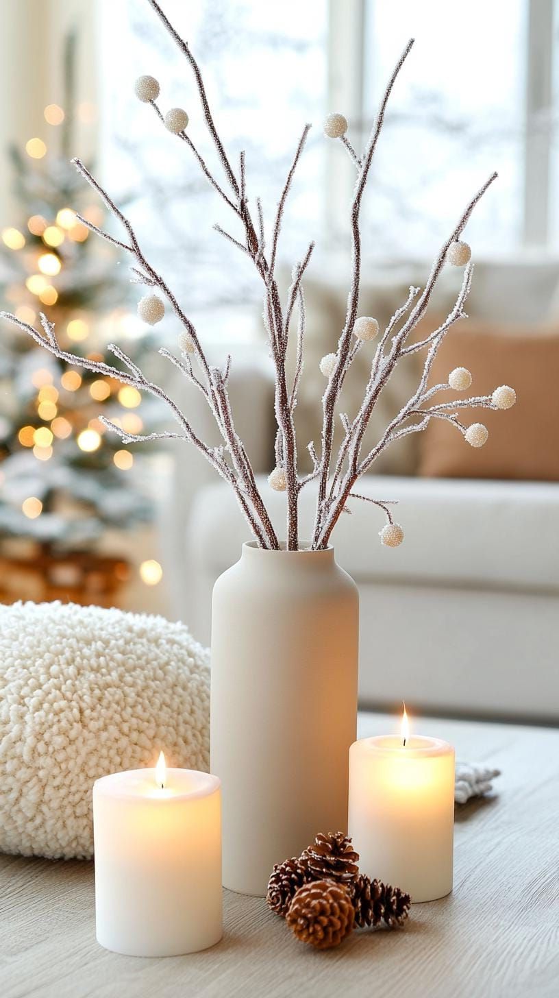 20. Faux Snow-Dusted Branches in Neutral Vases - photo 2