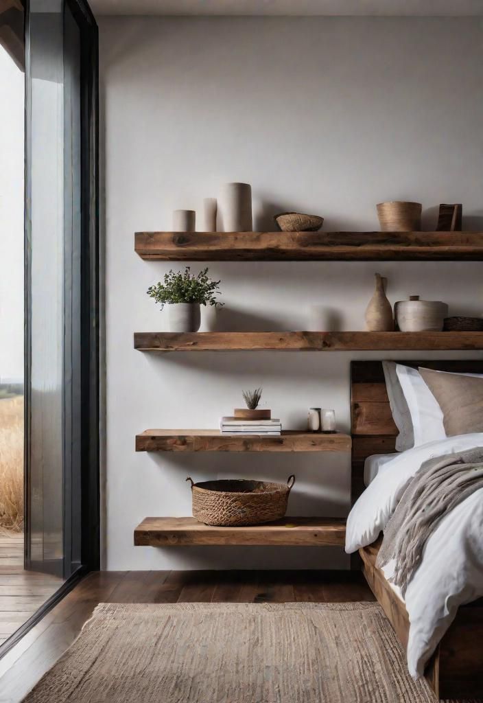 32. Floating Wooden Shelves, Minimalist Style