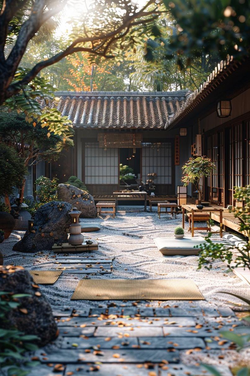 16. Tranquil Zen Patio With Tatami Mats