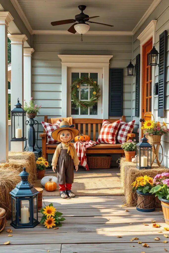 Sunflower-Faced Scarecrow Statues