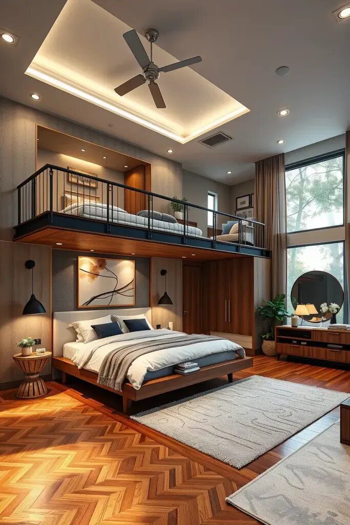 Split-Level Sleeping Quarters with Separate Cooking Areas