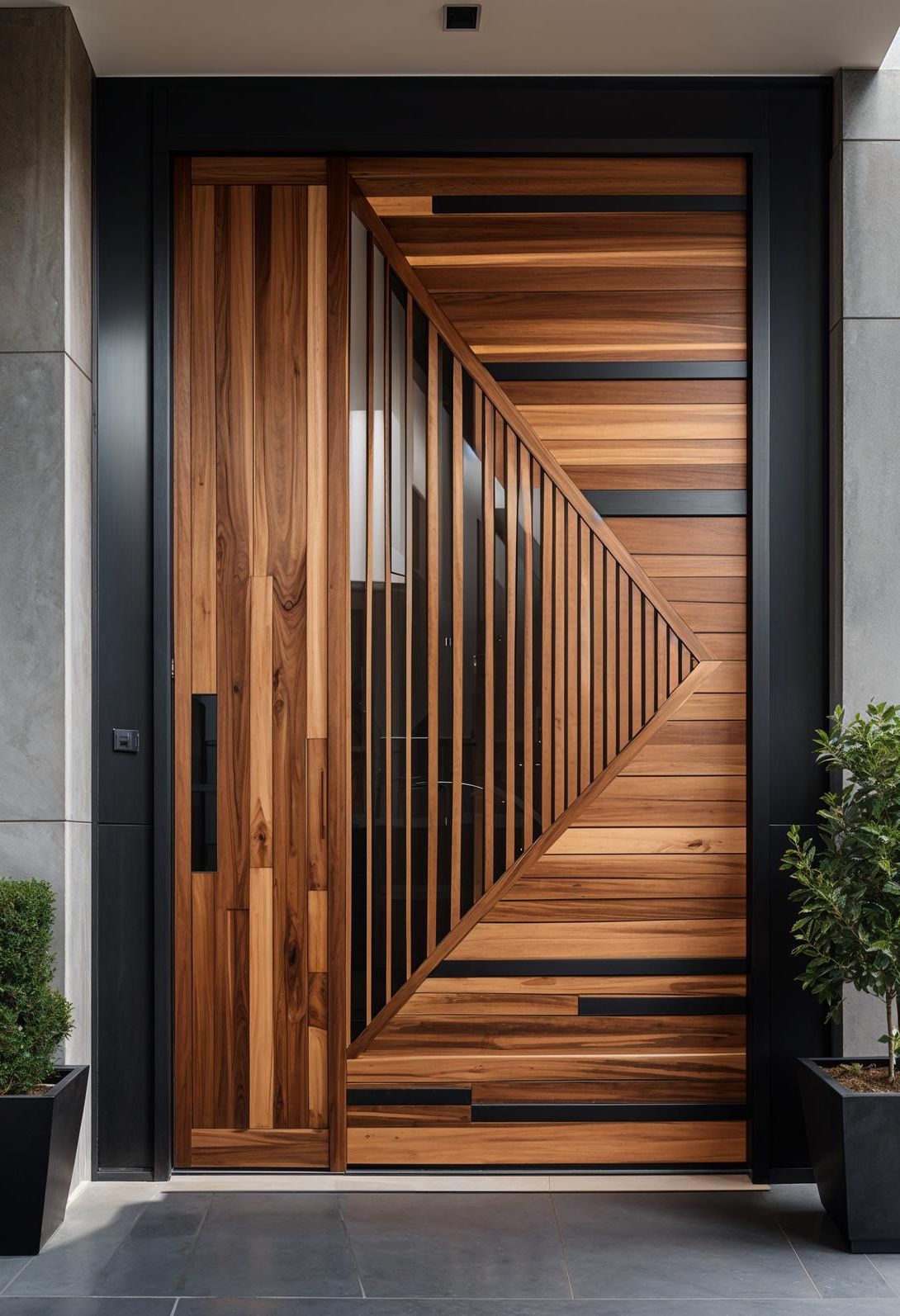 8. Asymmetrical Wood Strip Door Design