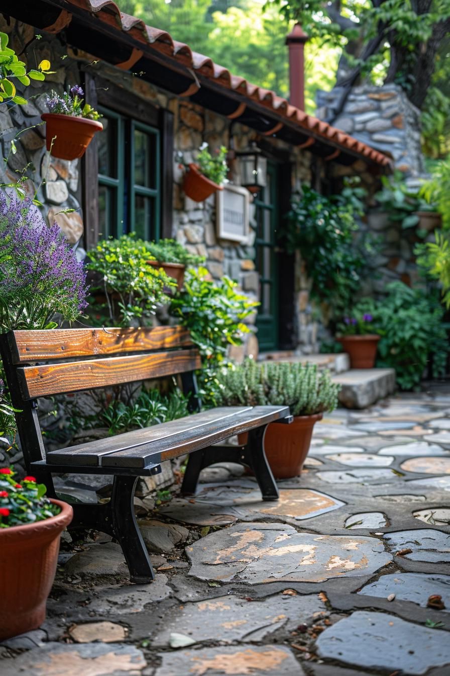9. Herb Garden Patio With Bench Seating