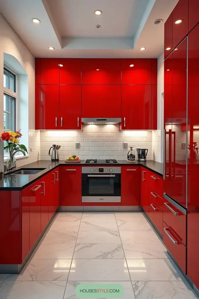 Glossy Red Lacquer Cabinets That Catch the Eye - photo 2