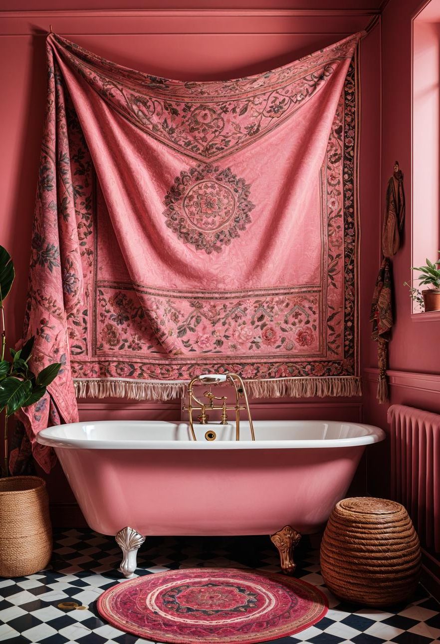 8. Pink Bathroom Inspired by Global Textiles