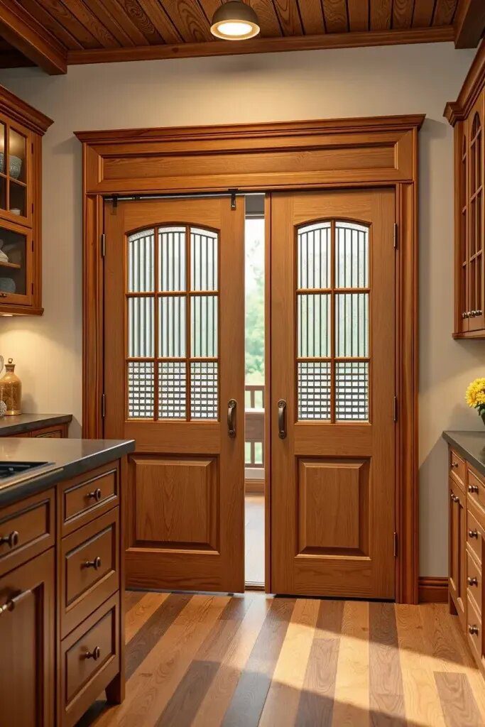 Wood-Framed Pantry Doors With Vintage Glass