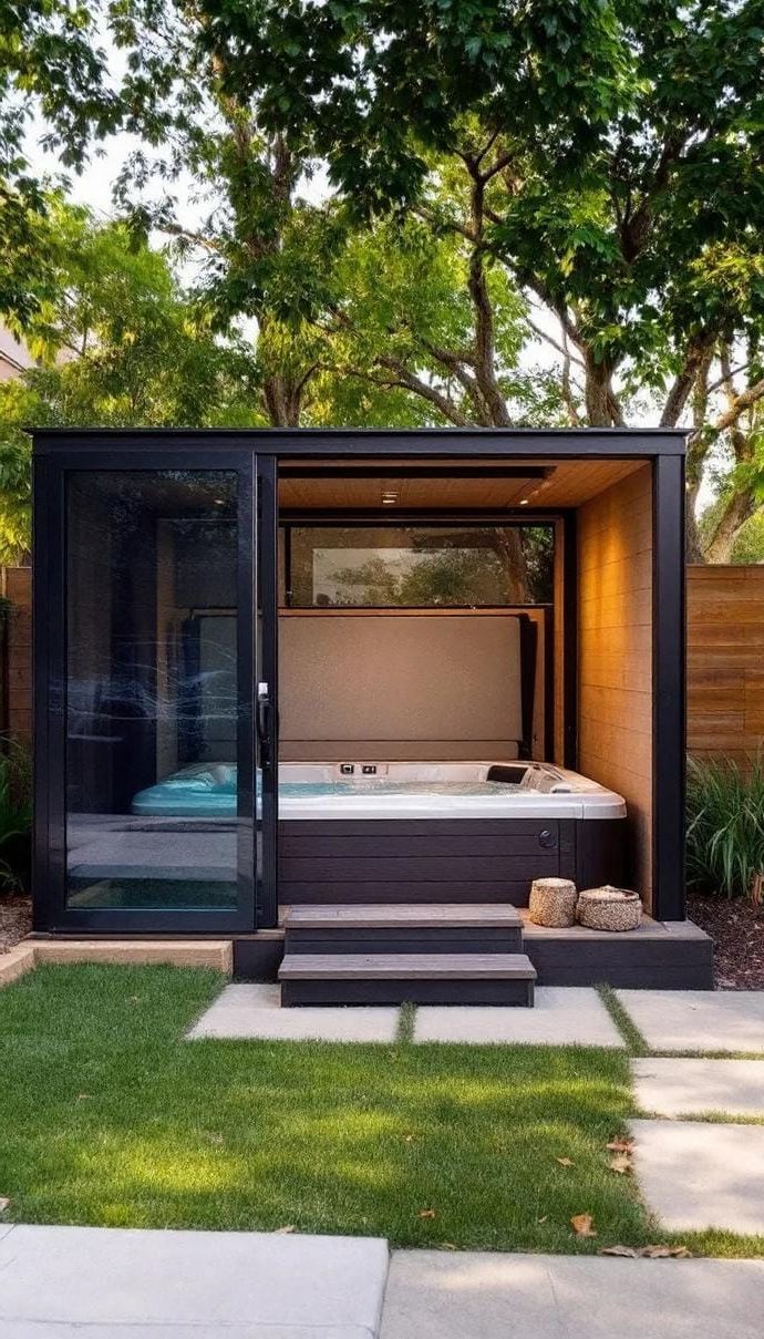 9. Hot Tub Enclosure: Keep it Hot with Panels You Can Retract