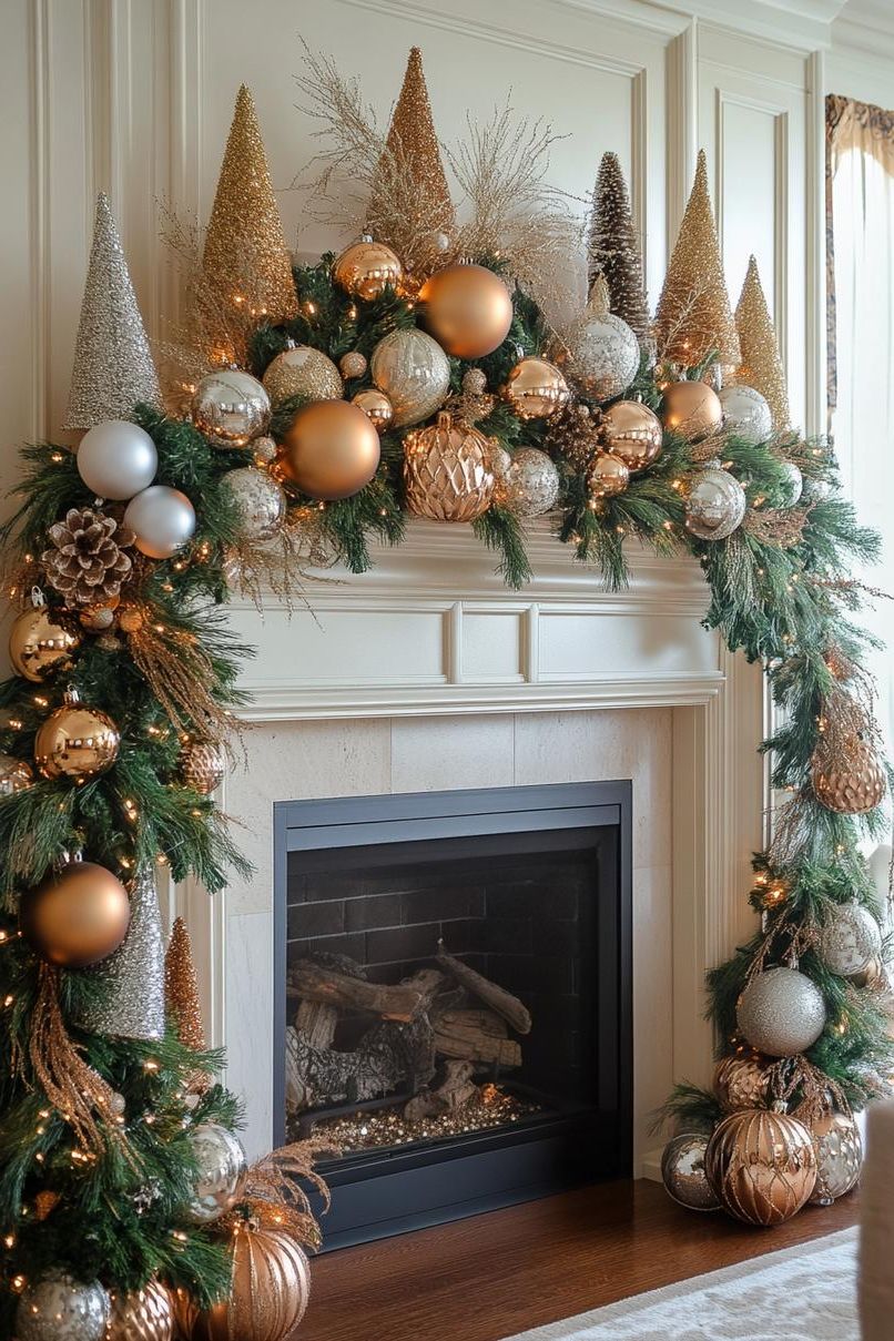 13. Mixing Metallics on a Christmas Mantle - photo 4
