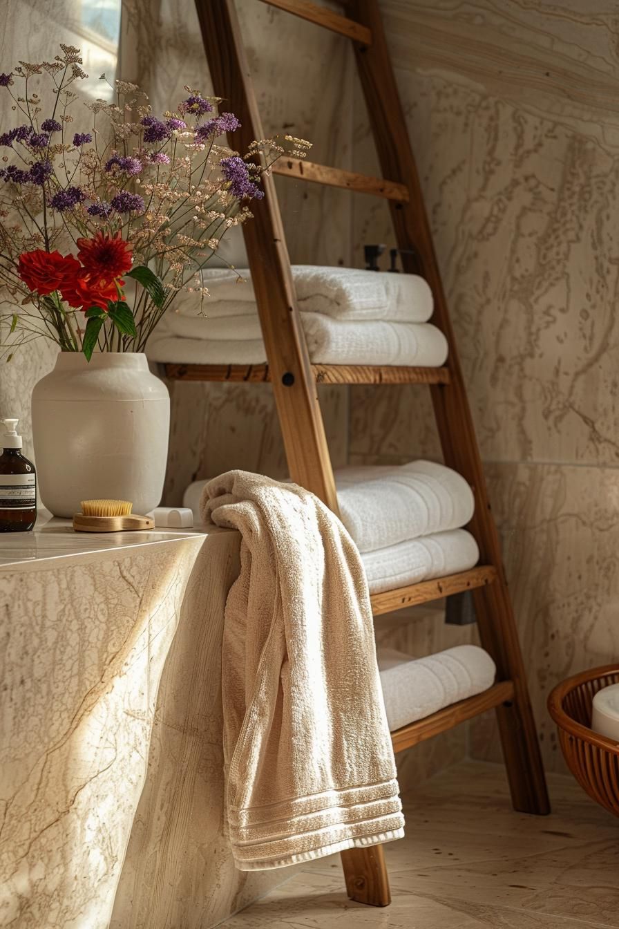 3. Decorative Ladder for Linen Display