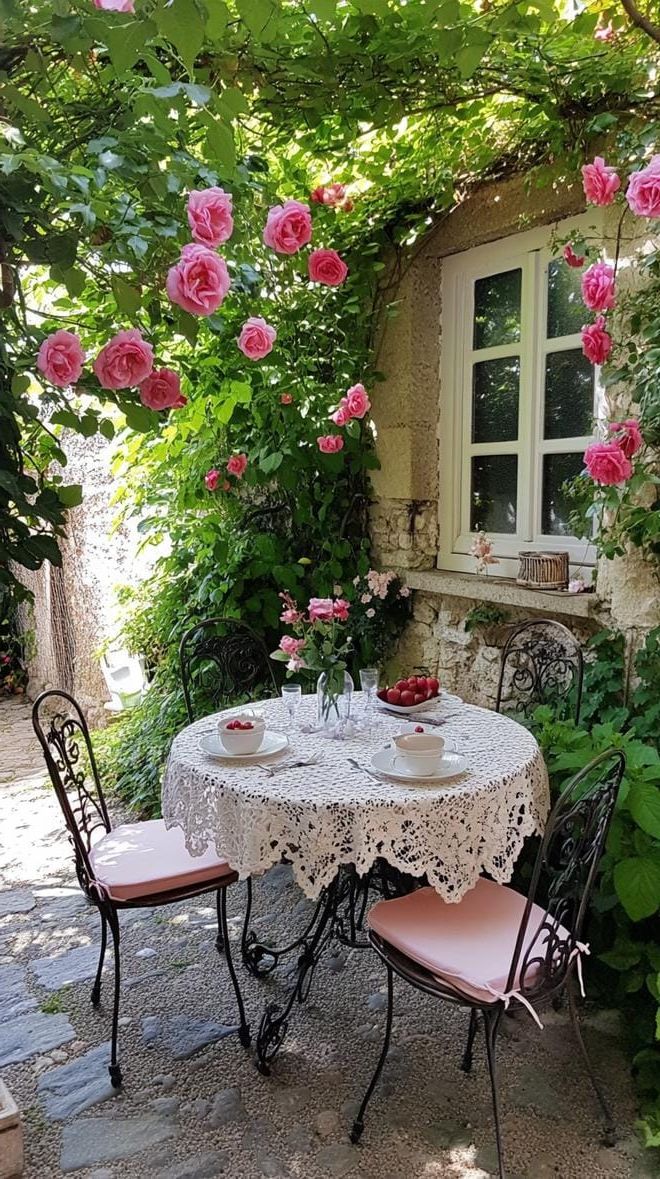 16. Outdoor Dining Under Climbing Roses
