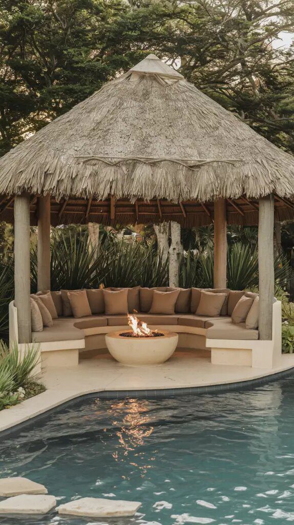 7) Poolside Comfort with Built-In Seating