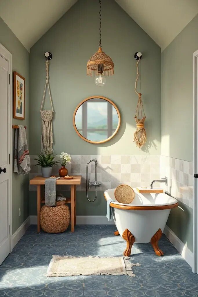 Bohemian Sage And Blue Bathroom Looks