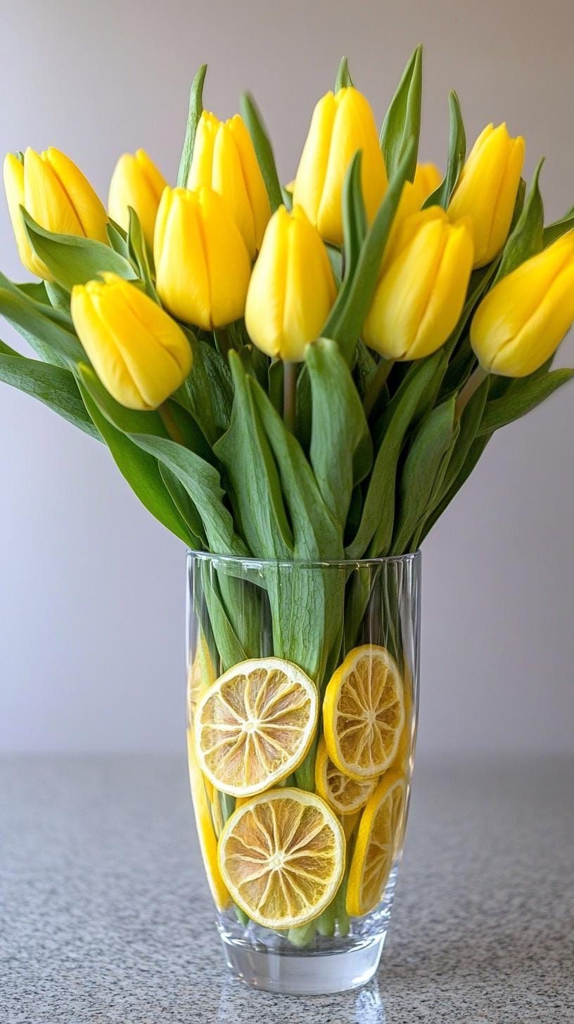 14. Yellow Tulip Bouquet In A Lemon-Filled Vase - photo 3