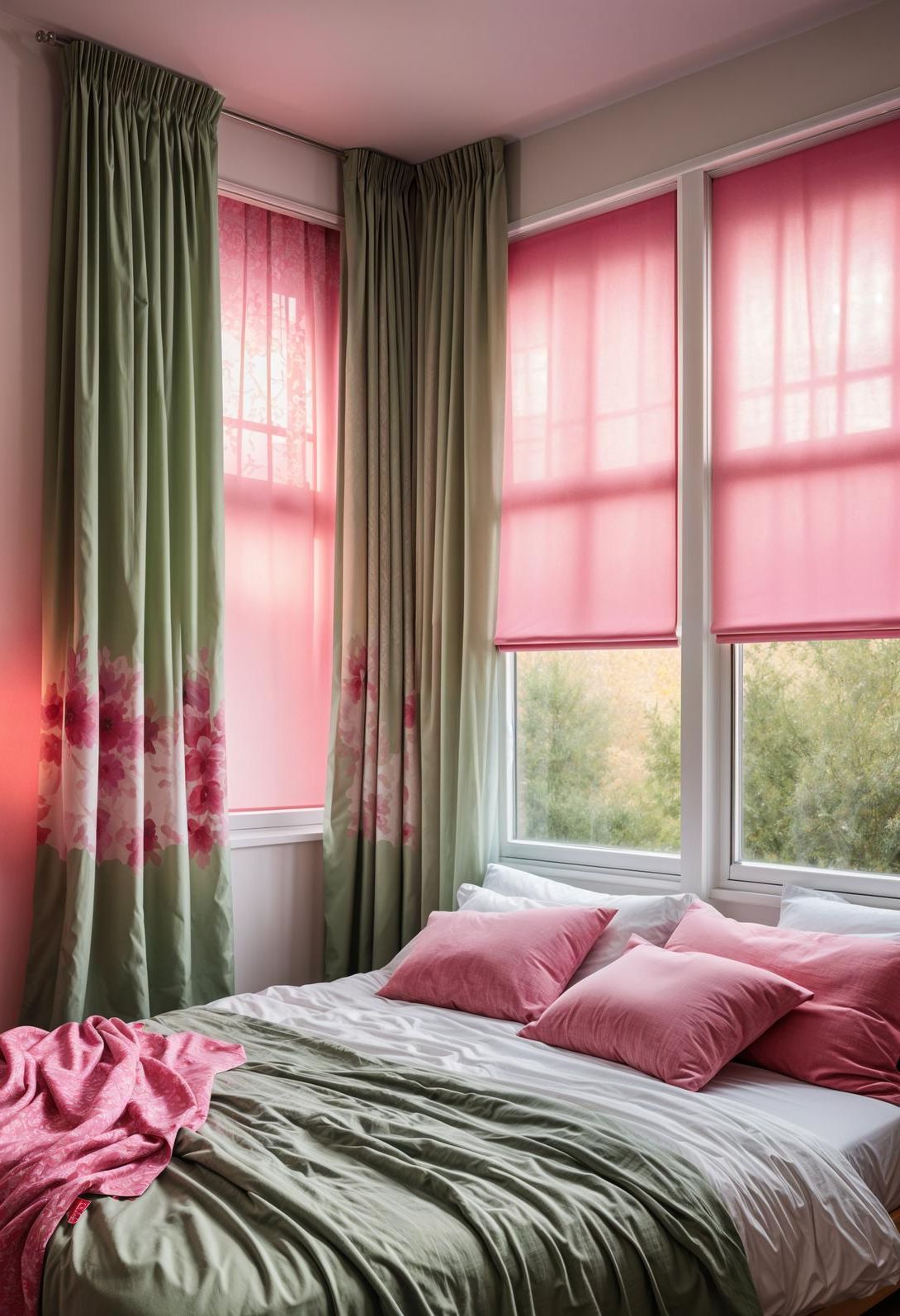14. Tie-Dye Curtains in Sage and Pink