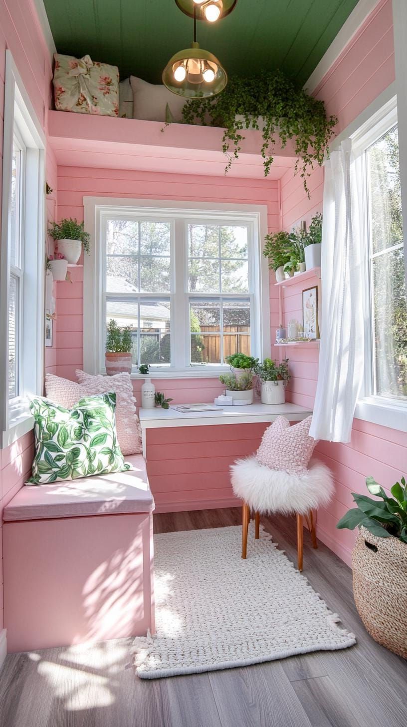 3. Pink and Green She Shed with Wraparound Windows - photo 2