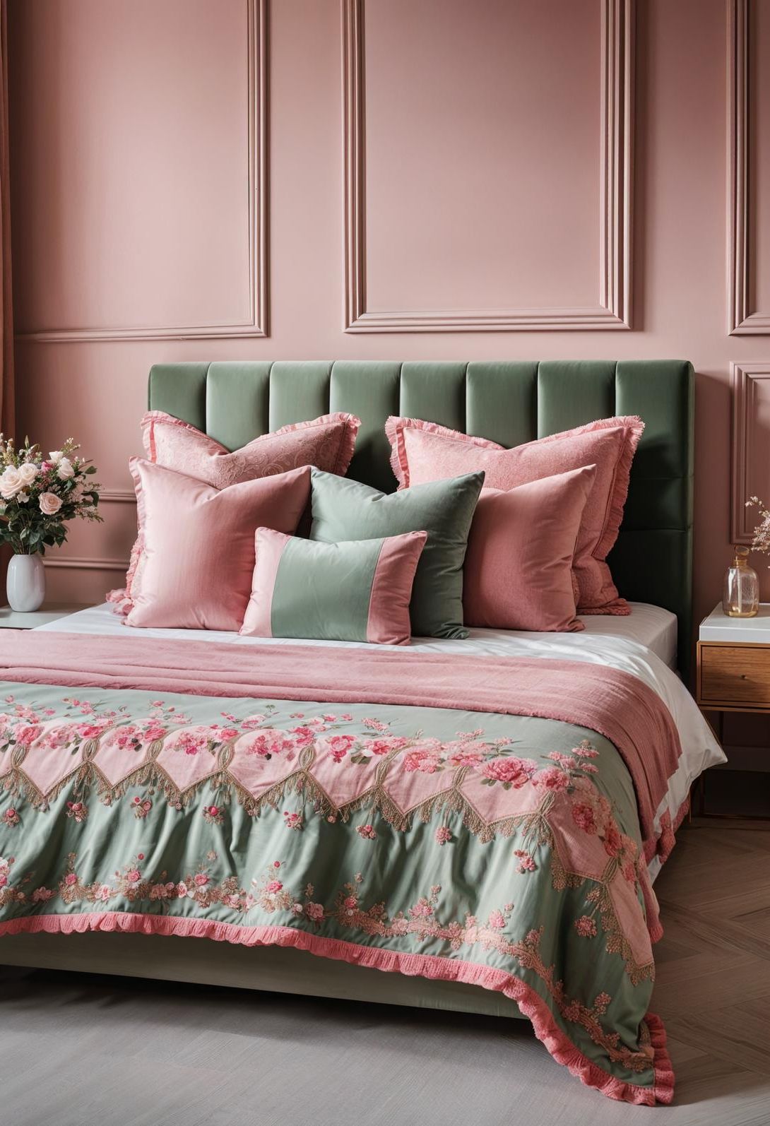 26. Sage and Pink Embroidered Throw Pillows - photo 4