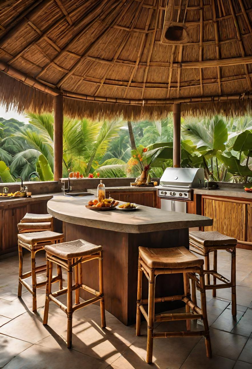 31. Thatched Tropical Outdoor Kitchen