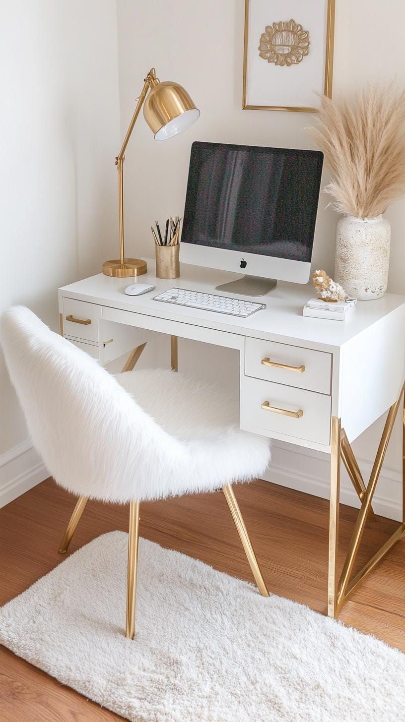 7. Charming white desk with elegant gold touches - photo 2