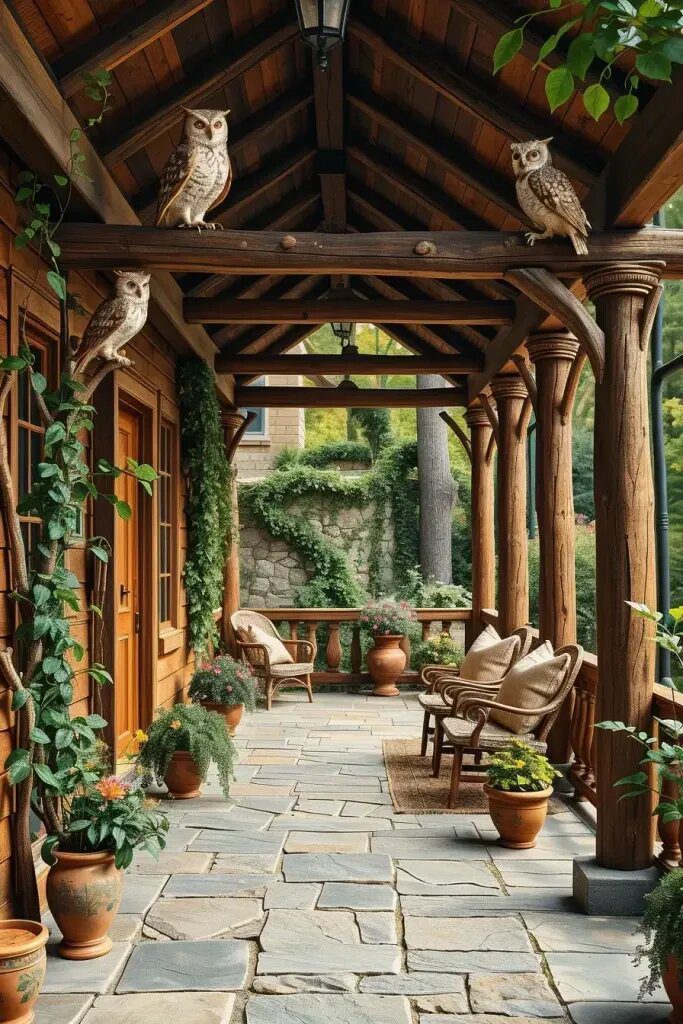Owl Statues Adding Charm to Porch Rooflines