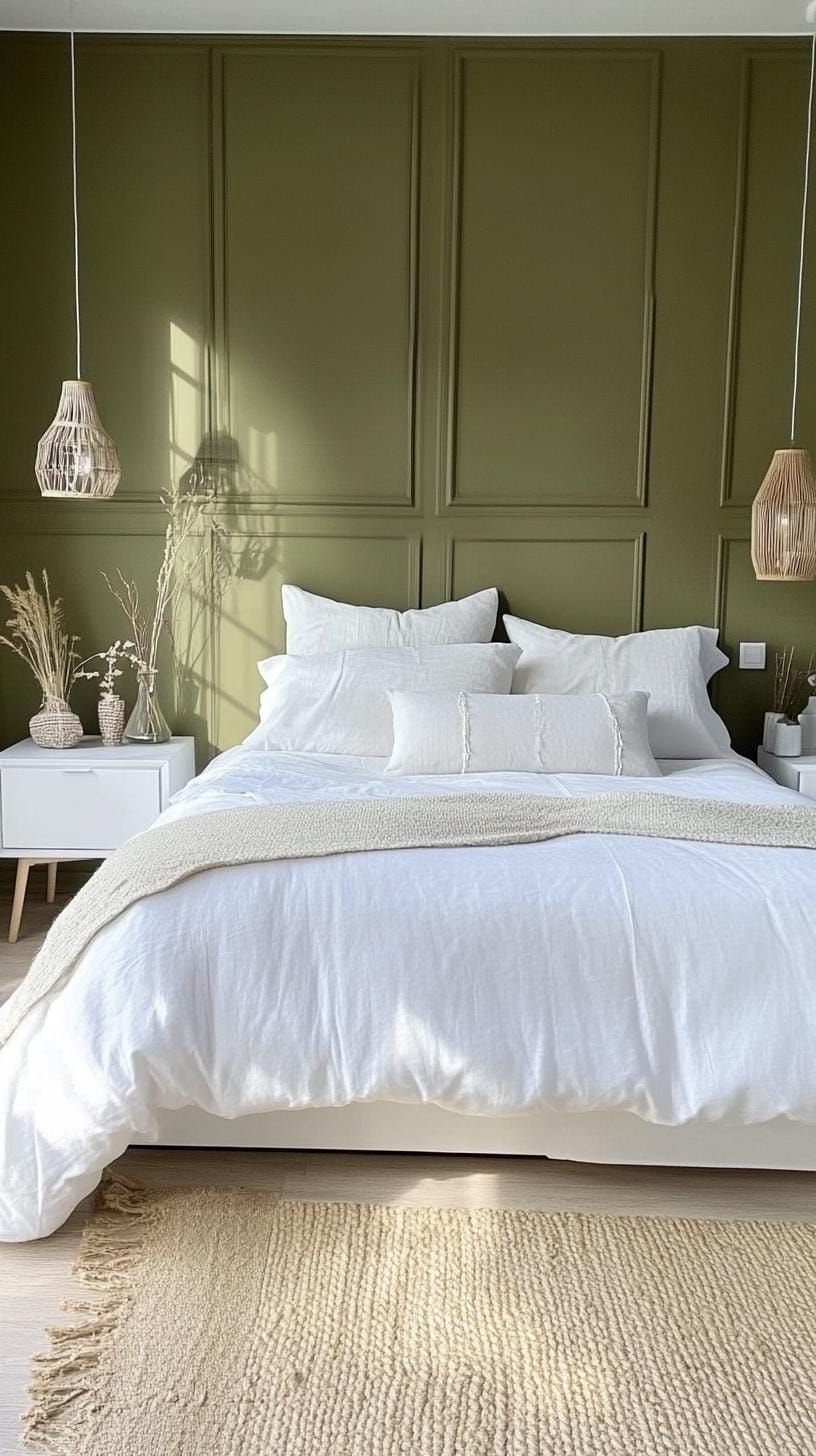 2. Olive Green and White Minimalist Bedroom - photo 2
