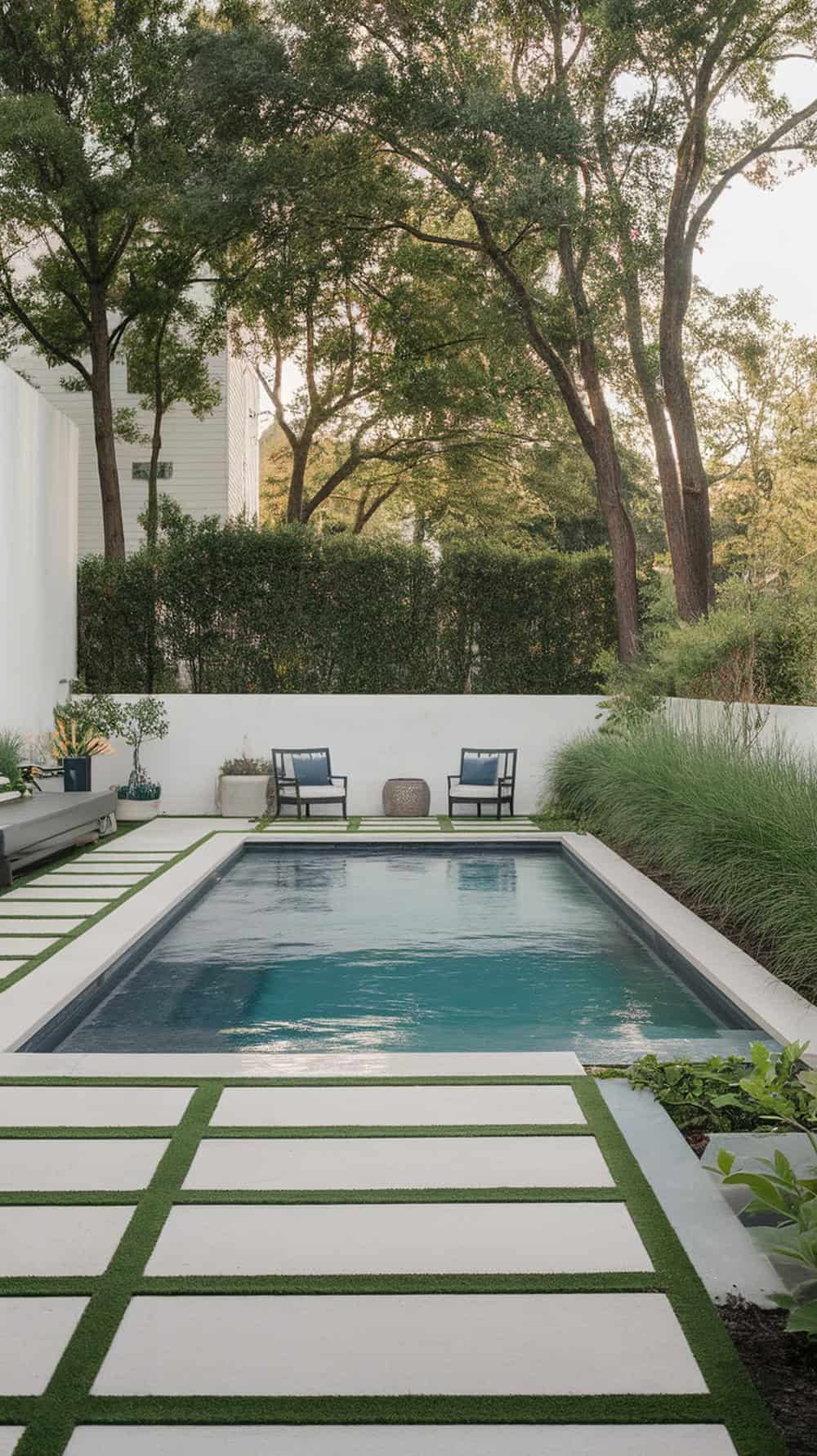 Square Pool Design With Floating Steps