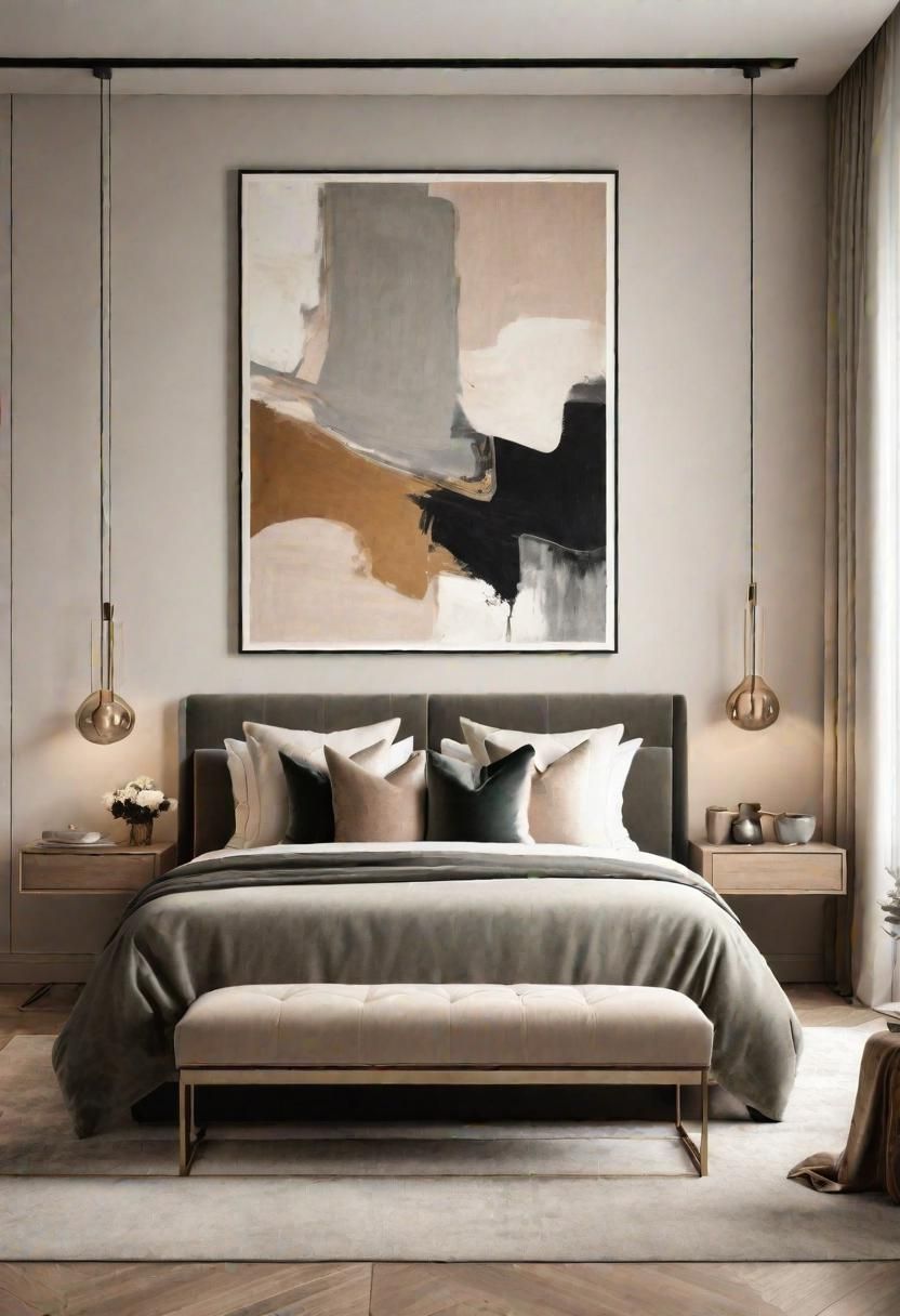 24. Abstract Art in a Neutral Bedroom